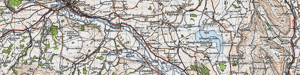 Old map of Llanhamlach in 1947