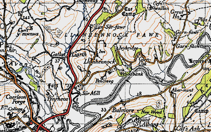Old map of Llanhennock in 1946