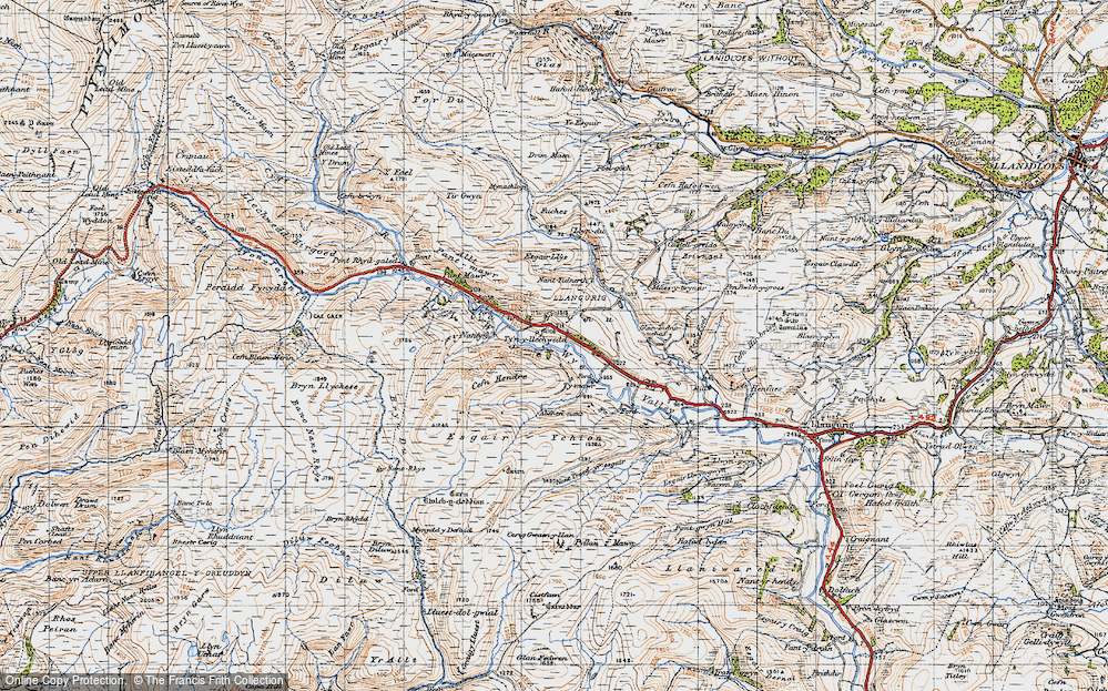 Old Map of Historic Map covering Afon Bidno in 1947
