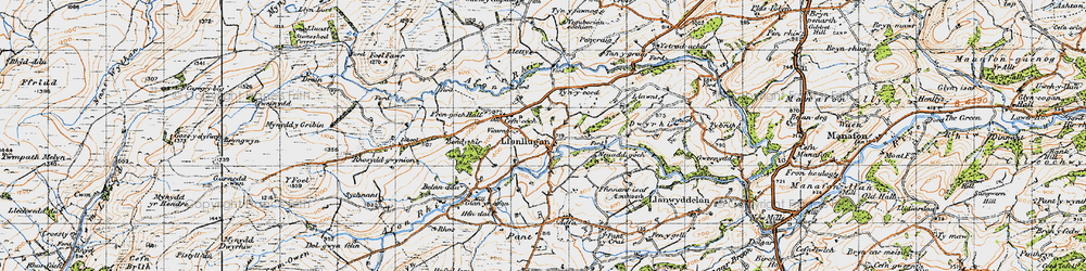 Old map of Llanllugan in 1947