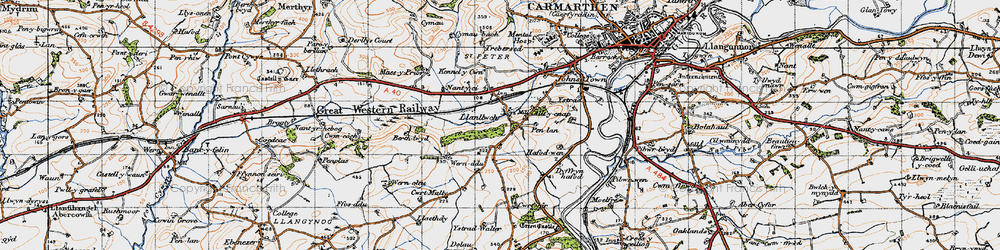 Old map of Llanllwch in 1946