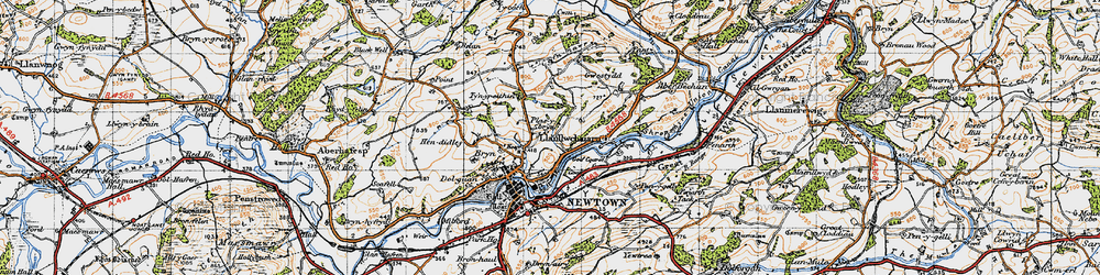 Old map of Llanllwchaiarn in 1947