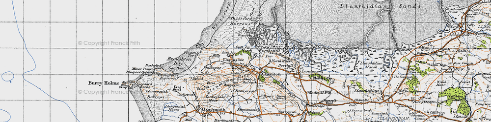 Old map of Whiteford Burrows in 1946