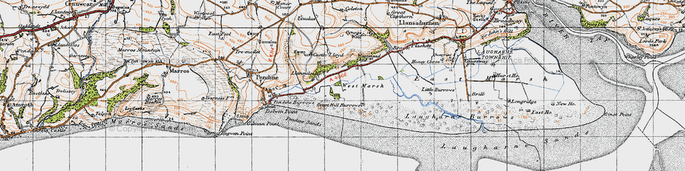 Old map of Llanmiloe in 1946