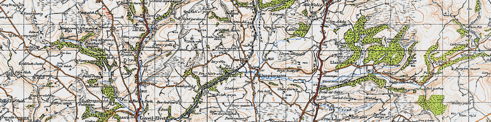Old map of Llanpumsaint in 1946