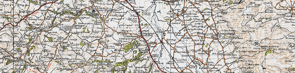 Old map of Llanrhaeadr in 1947