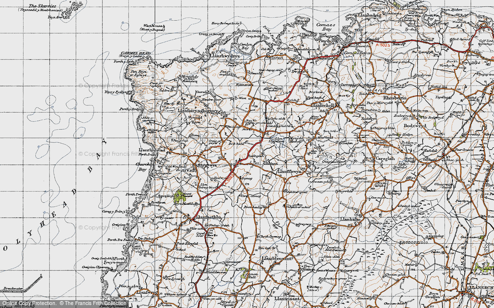 Old Map of Historic Map covering Bod-hedd in 1947