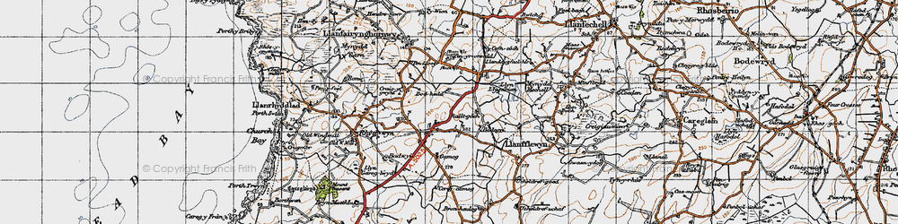 Old map of Llanrhyddlad in 1947