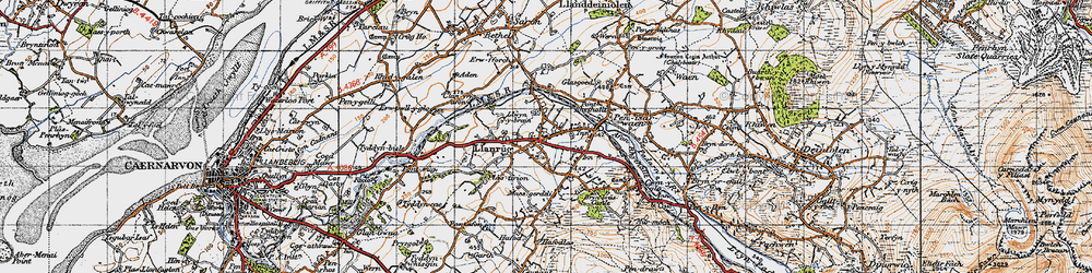Old map of Llanrug in 1947