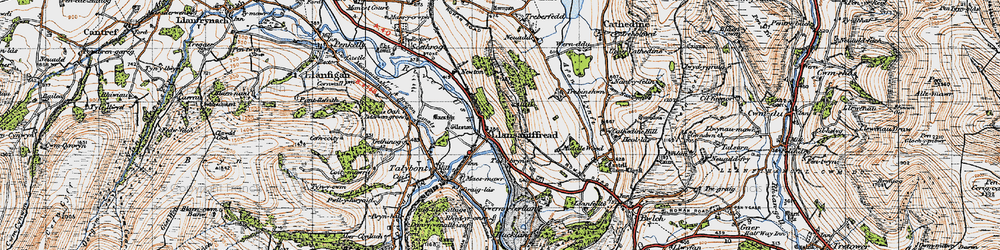 Old map of Llansantffraed in 1947