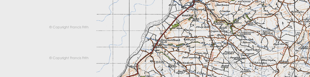 Old map of Llansantffraed in 1947