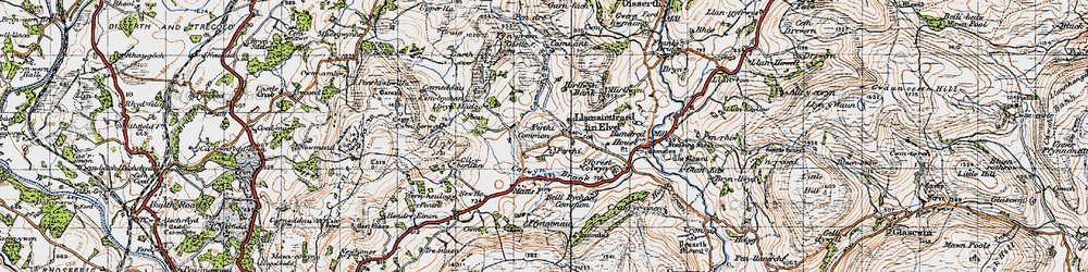 Old map of Llansantffraed-in-Elwel in 1947