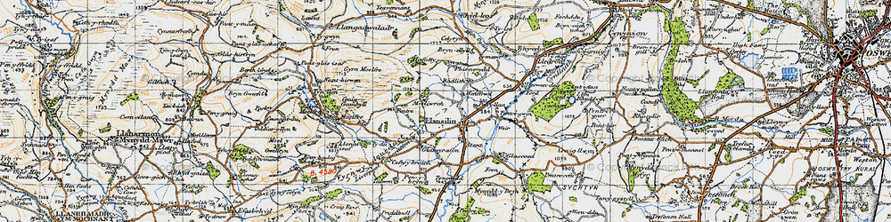Old map of Llansilin in 1947