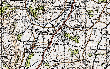 Old map of Llanvihangel Crucorney in 1947