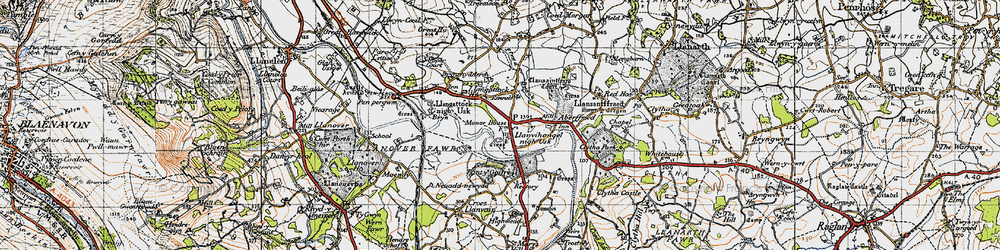 Old map of Llanvihangel Gobion in 1946