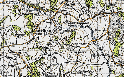 Old map of Llanvihangel-Ystern-Llewern in 1946