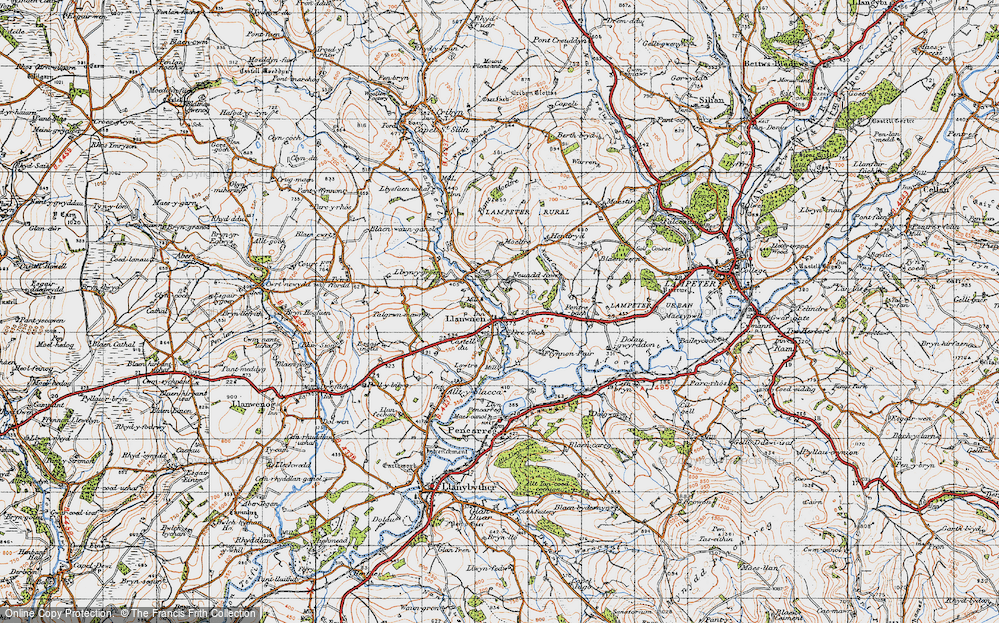 Old Map of Historic Map covering Afon Grannell in 1947