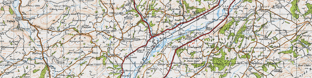 Old map of Llanwrda in 1947