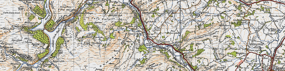 Old map of Blaenglynolwyn in 1947