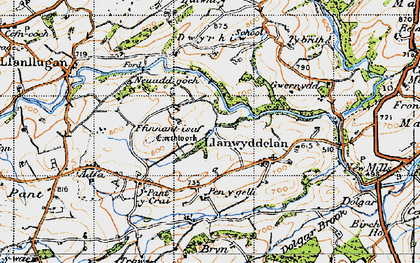 Old map of Llanwyddelan in 1947