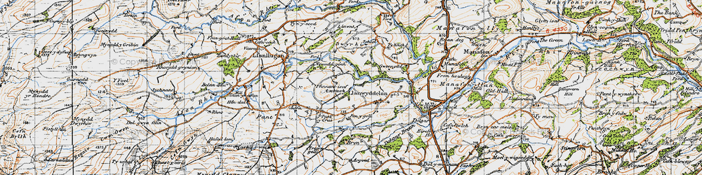 Old map of Llanwyddelan in 1947