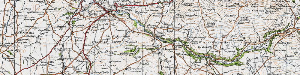 Old map of Afon Gwaun in 1947