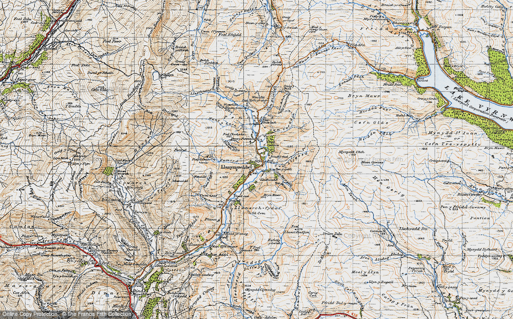 Old Map of Historic Map covering Afon Rhiwlech in 1947