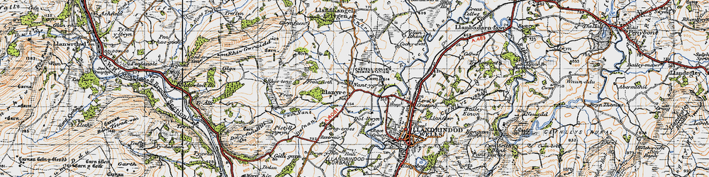 Old map of Llanyre in 1947