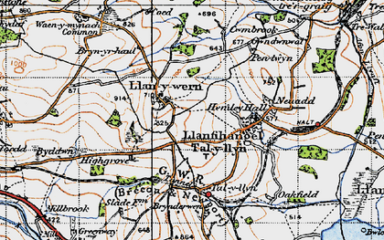Old map of Llanywern in 1947