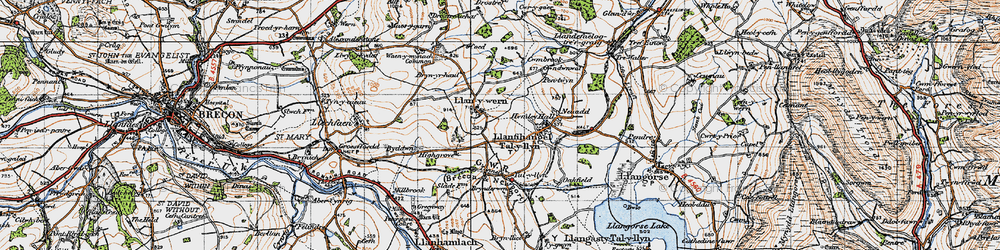 Old map of Llanywern in 1947