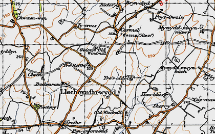 Old map of Llechcynfarwy in 1947