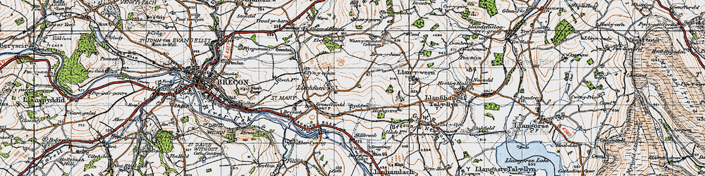 Old map of Llechfaen in 1947