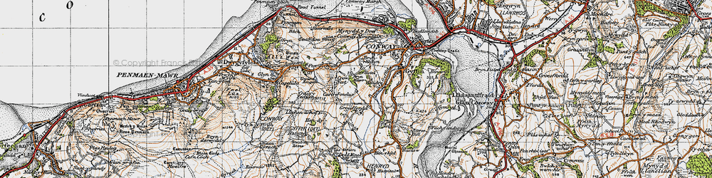 Old map of Afon Gyffin in 1947
