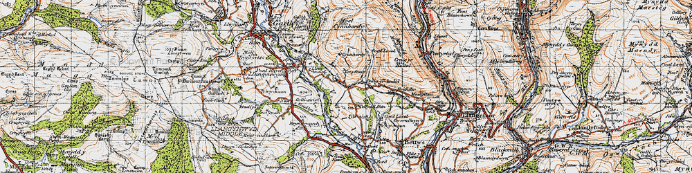 Old map of Lletty Brongu in 1947