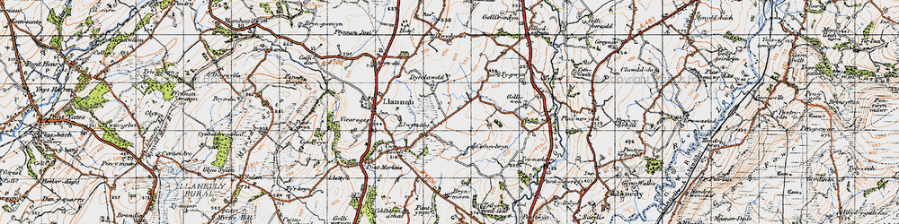 Old map of Llwyn-têg in 1947