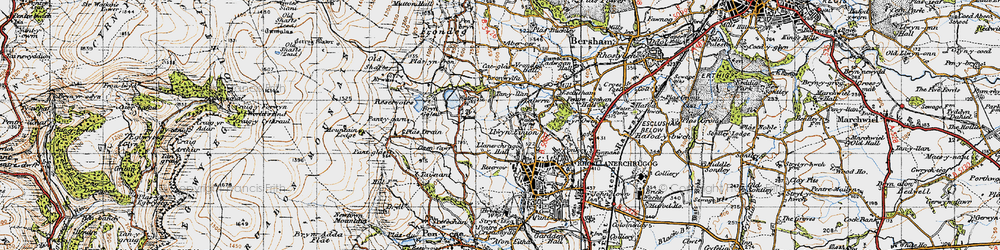 Old map of Llwyneinion in 1947