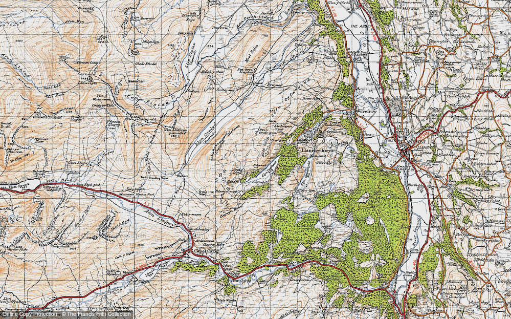 Old Map of Historic Map covering Llyn Cowlyd Reservoir in 1947