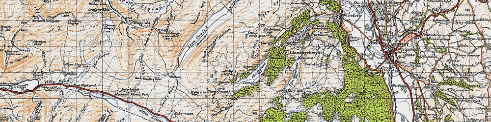 Old map of Llyn Cowlyd Reservoir in 1947