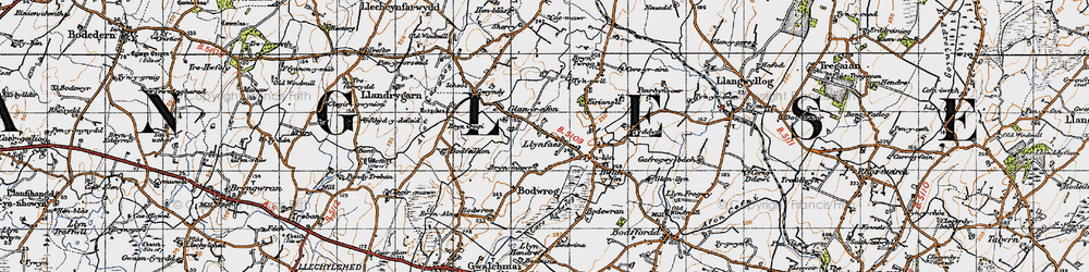 Old map of Afon Caradog in 1947