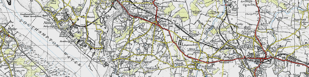 Old map of Locks Heath in 1945