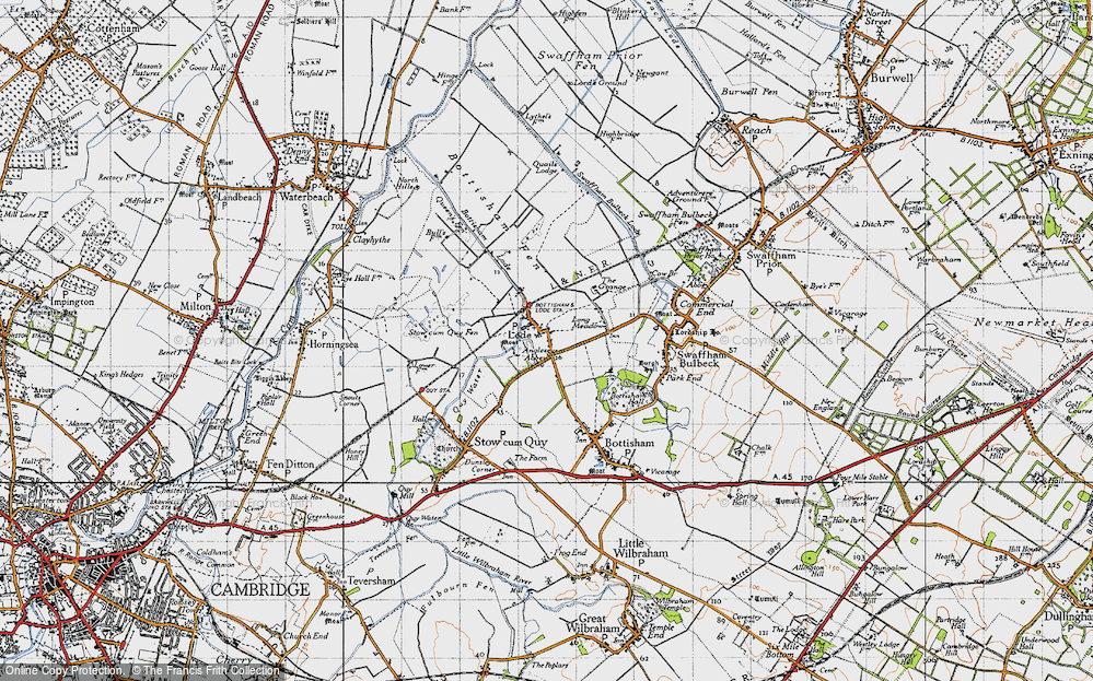 Old Map of Historic Map covering Anglesey Abbey in 1946