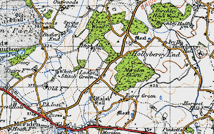 Old map of Lodge Green in 1947