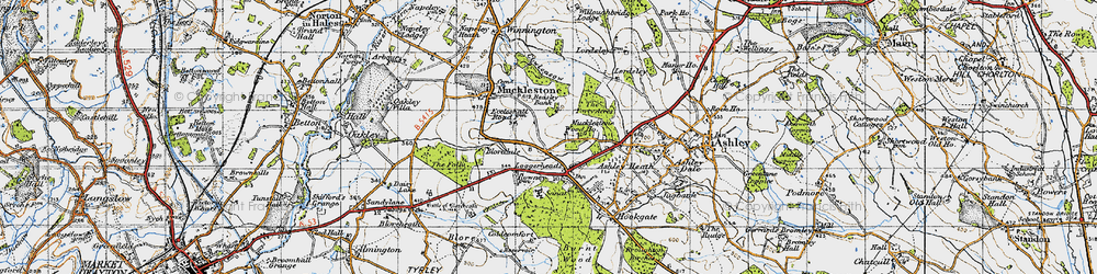 Old map of Loggerheads in 1946