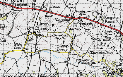 Old map of Long Bredy in 1945