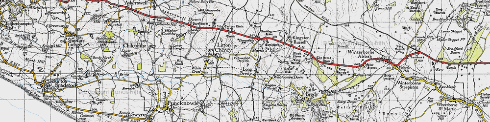 Old map of Long Bredy in 1945