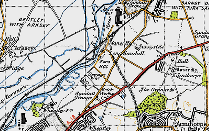 Old map of Long Sandall in 1947