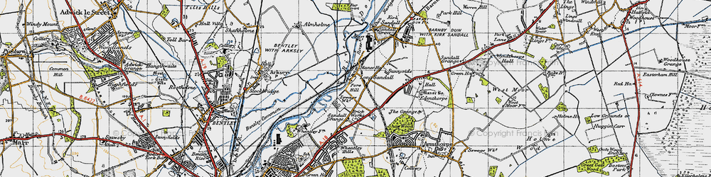 Old map of Long Sandall in 1947