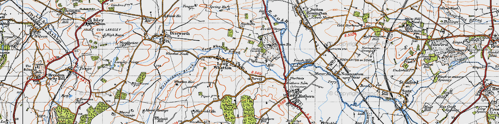 Old map of Long Whatton in 1946
