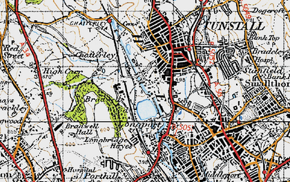 Old map of Longbridge Hayes in 1946