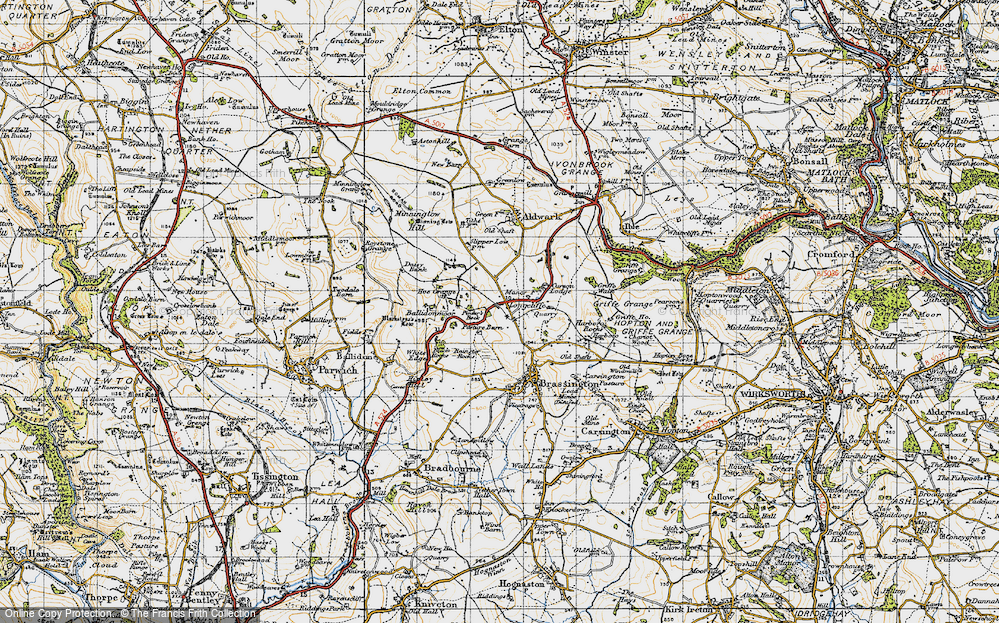 Old Map of Historic Map covering Ballidonmoor in 1947